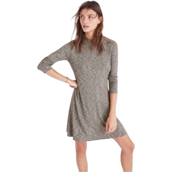 Madewell Small Mock Neck Gray Ribbed Dress Long Sleeve Mini - Picture 1 of 6